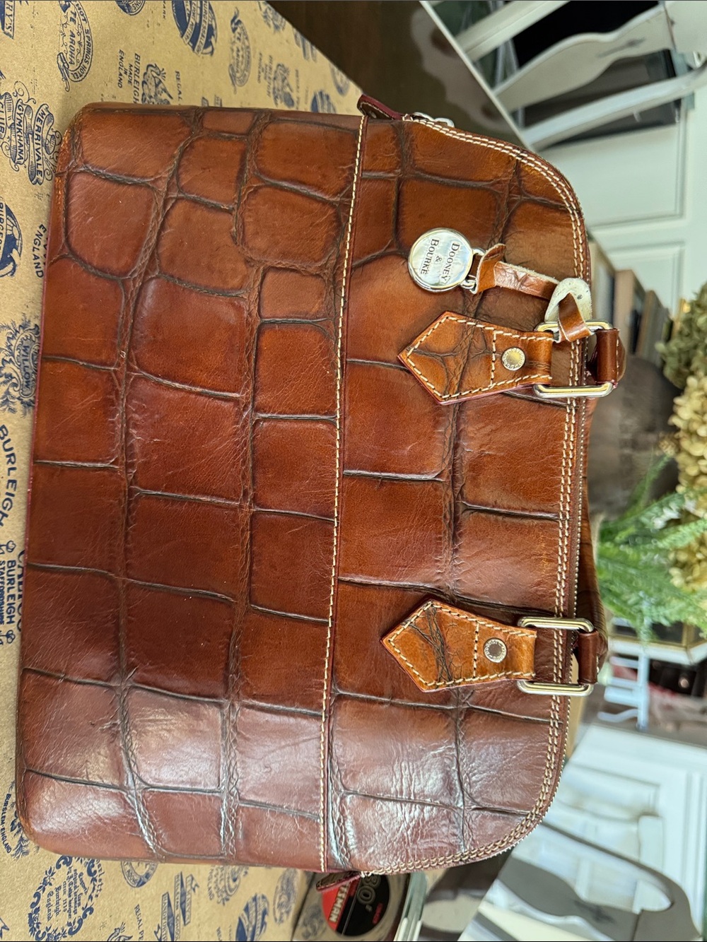 Dooney & Bourke Leather Croc-Embossed Bag in Honey.